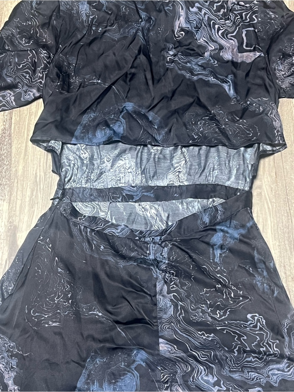AllSaints Rafaela Hatsukoi Dress US 4 Marble High-Low Cutout Tucked Midi - Picture 7 of 8